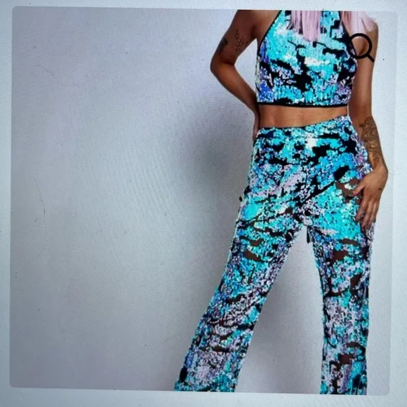 RARE jaded London distressed sequin flares flared rave festival bell bottom pant - Picture 3 of 8